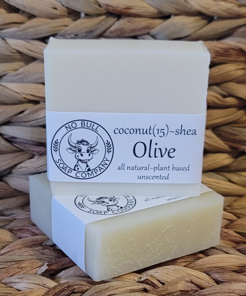 olive oil. coconut oil. shea butter. individual bar soap. unscented.